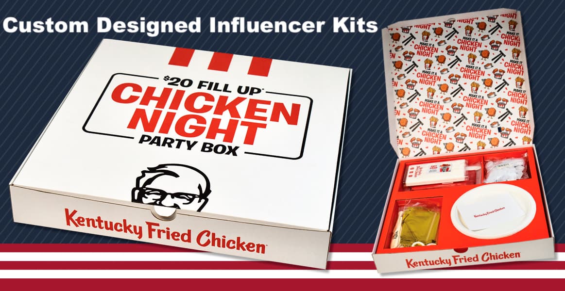 KFC Chicken Night party-box influencer kit, custom printed box with branded interior wrap and contents.